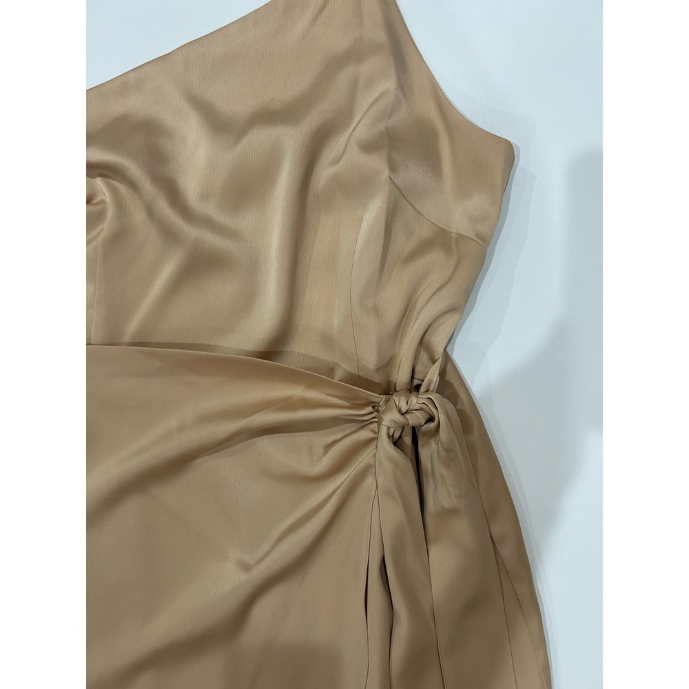 Gianni Bini One Shoulder Beige Spaghetti Strap Tie Waist Wrap Dress Sz 10 - Picture 5 of 8